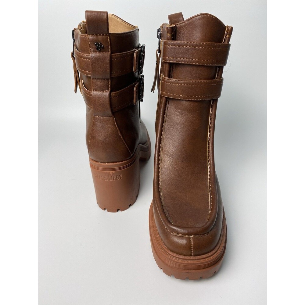 Sam & Libby Y2K Platform Brown Buckle Chunky Heel Boots Sz 9 70’s Boho Style